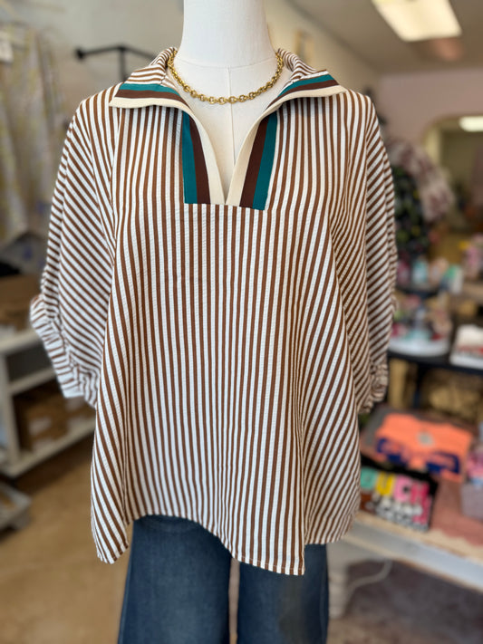 Caramel Striped Dolman Blouse