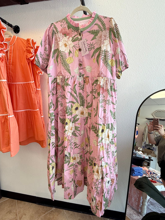 Pale Pink Midi Floral Dress
