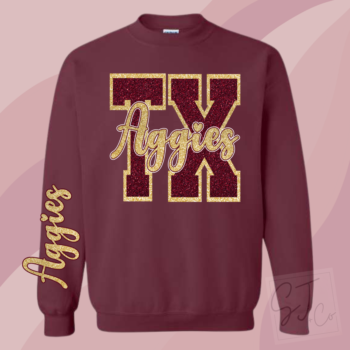 Maroon + Gold Glitter Game Day Sweatshirt