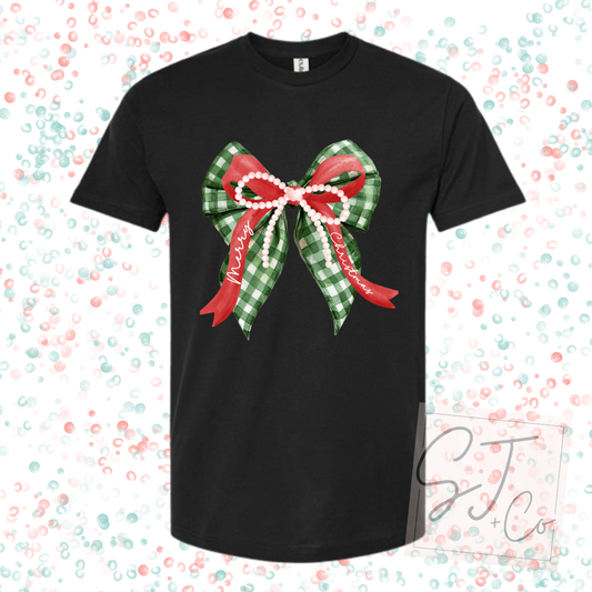 Christmas Plaid Bow Holiday Graphic Tee