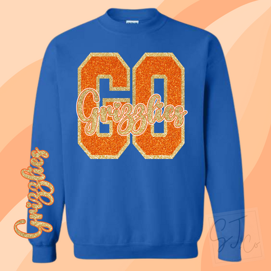 Blue + Orange Glitter Game Day Sweatshirt