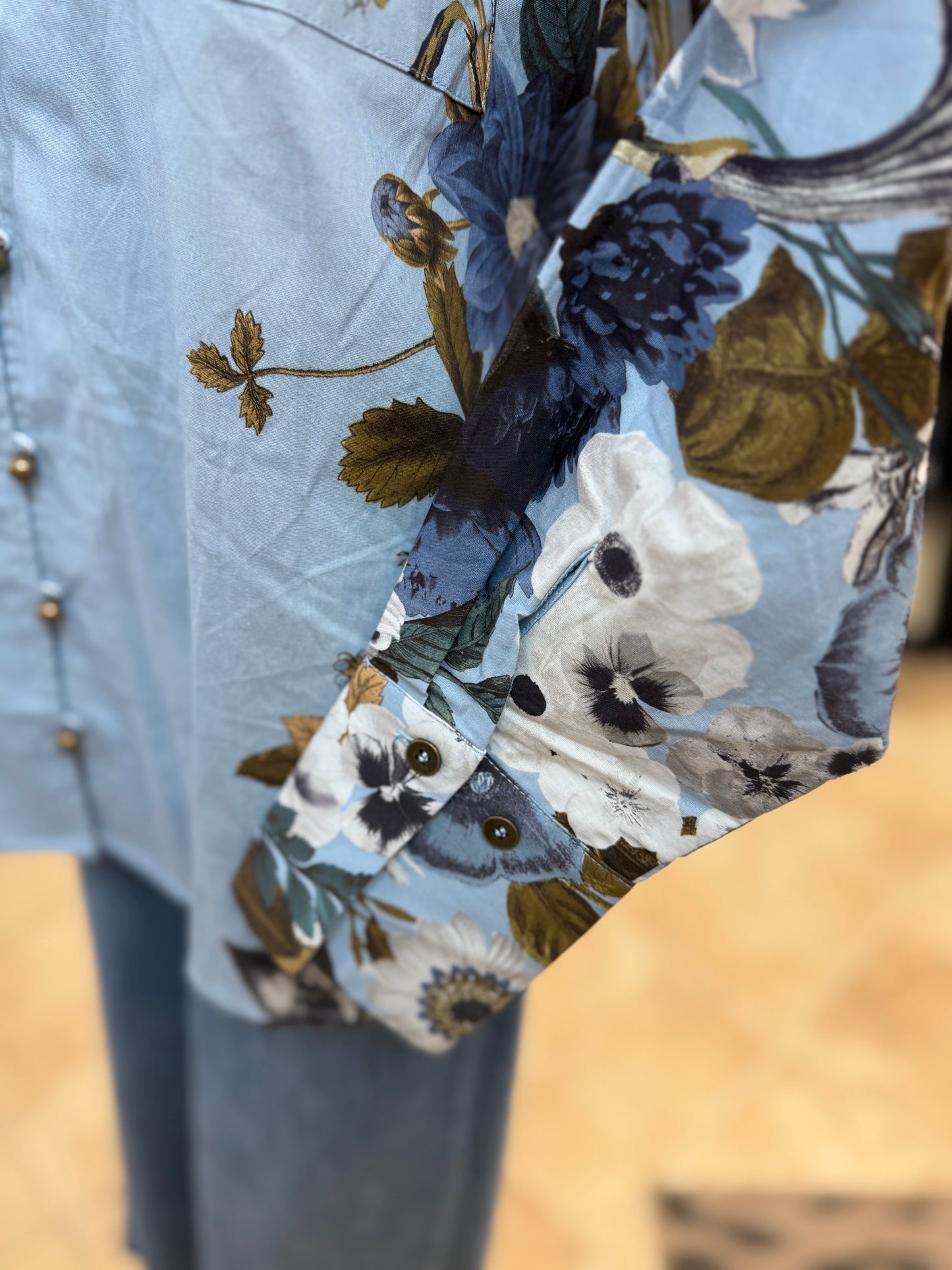 Sky Blue Floral Ruffle Blouse