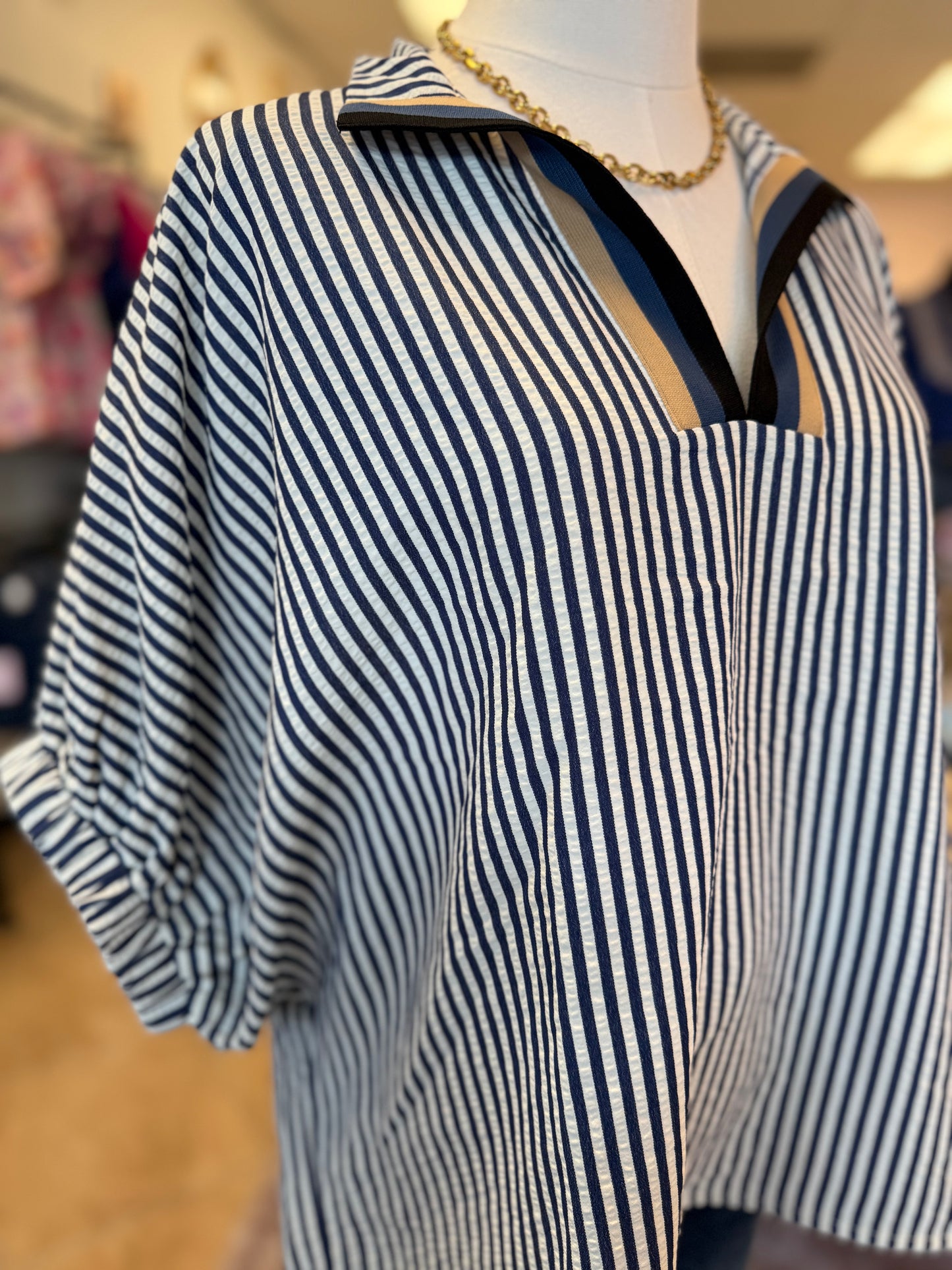 Navy Striped Dolman Blouse