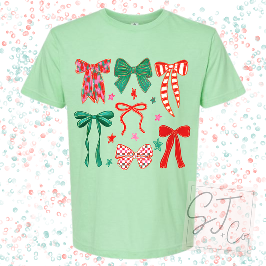 Red and Green Christmas Bow Graphic Tee
