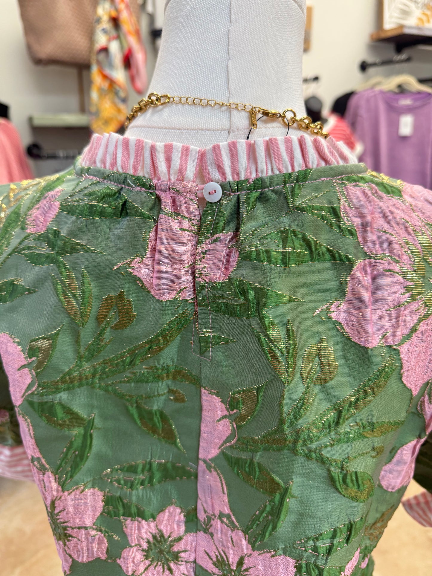 Sage Floral Puff Sleeve Blouse with Ruffle Details