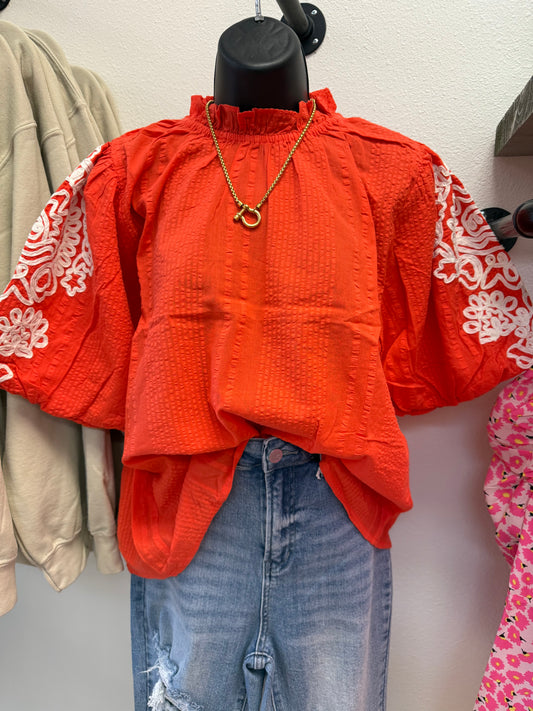 THML Orange Embroidered Blouse