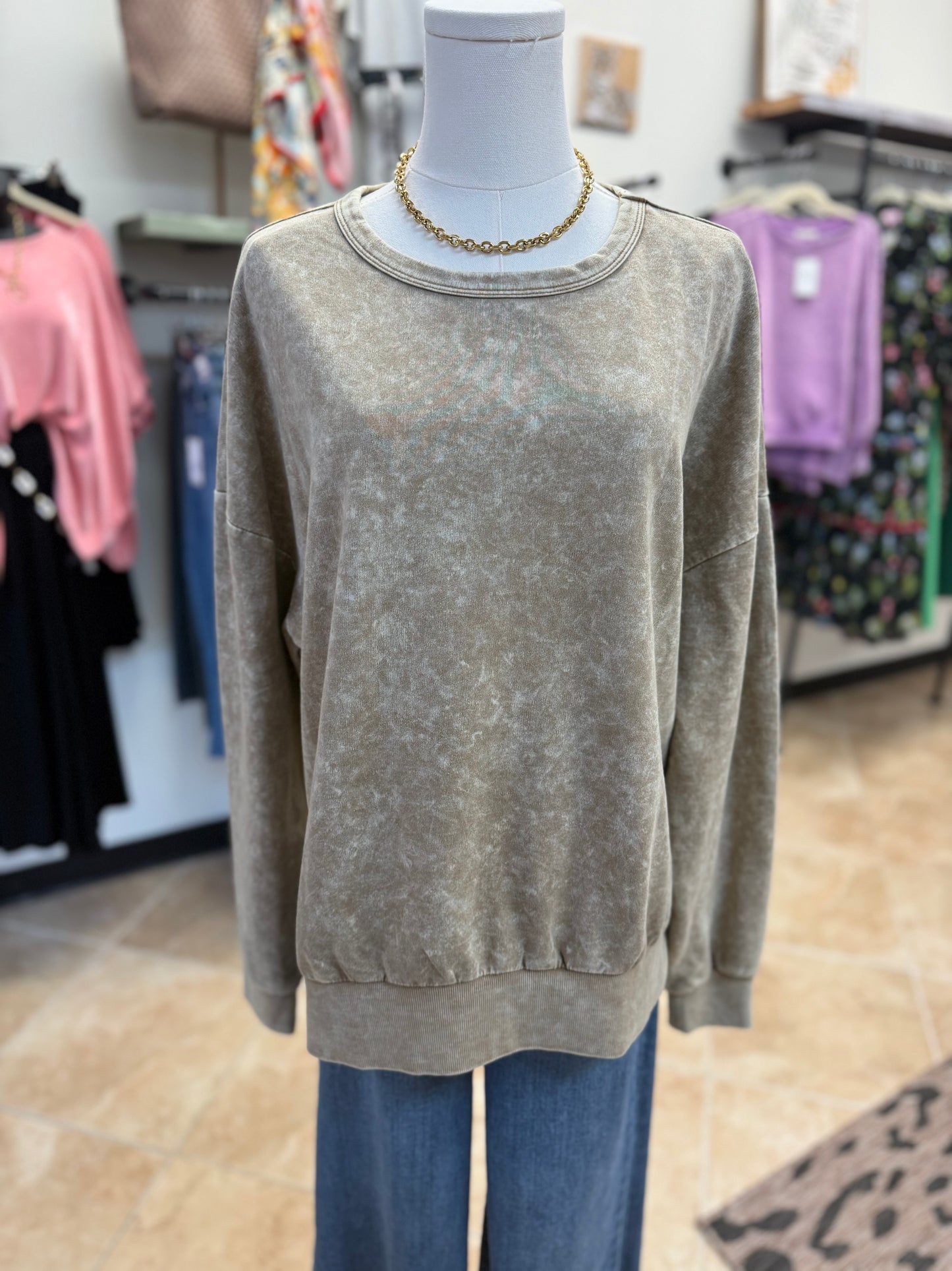 Acid Wash Khaki Cozy Pullover