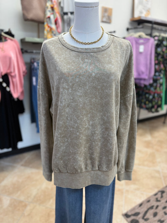 Acid Wash Khaki Cozy Pullover