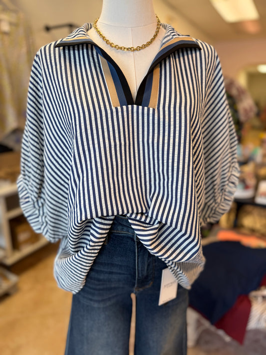 Navy Striped Dolman Blouse