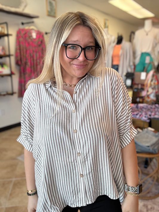 Striped Oversized Button-Up Shirt