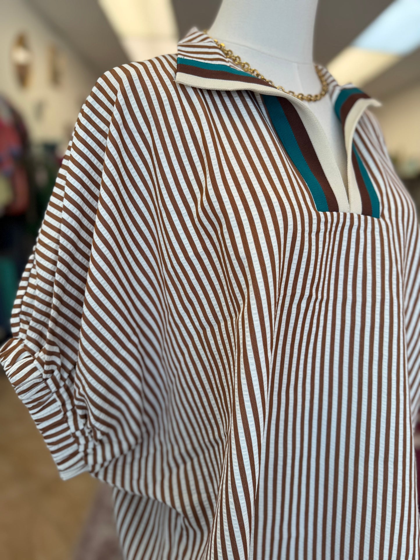 Caramel Striped Dolman Blouse