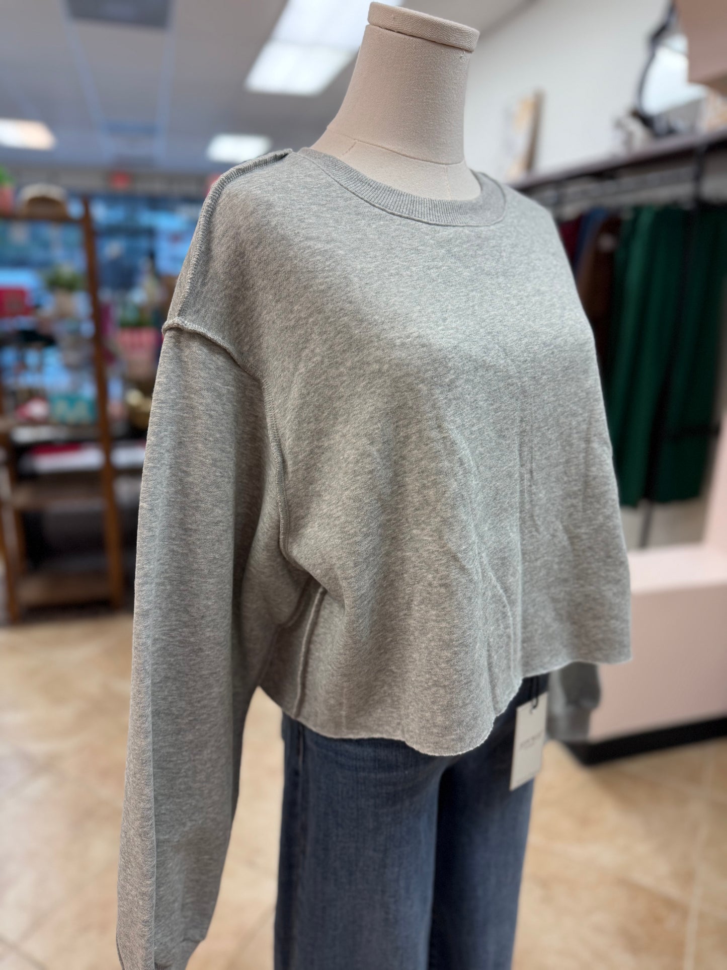 Luxe Ash Grey Cropped Crewneck Sweatshirt