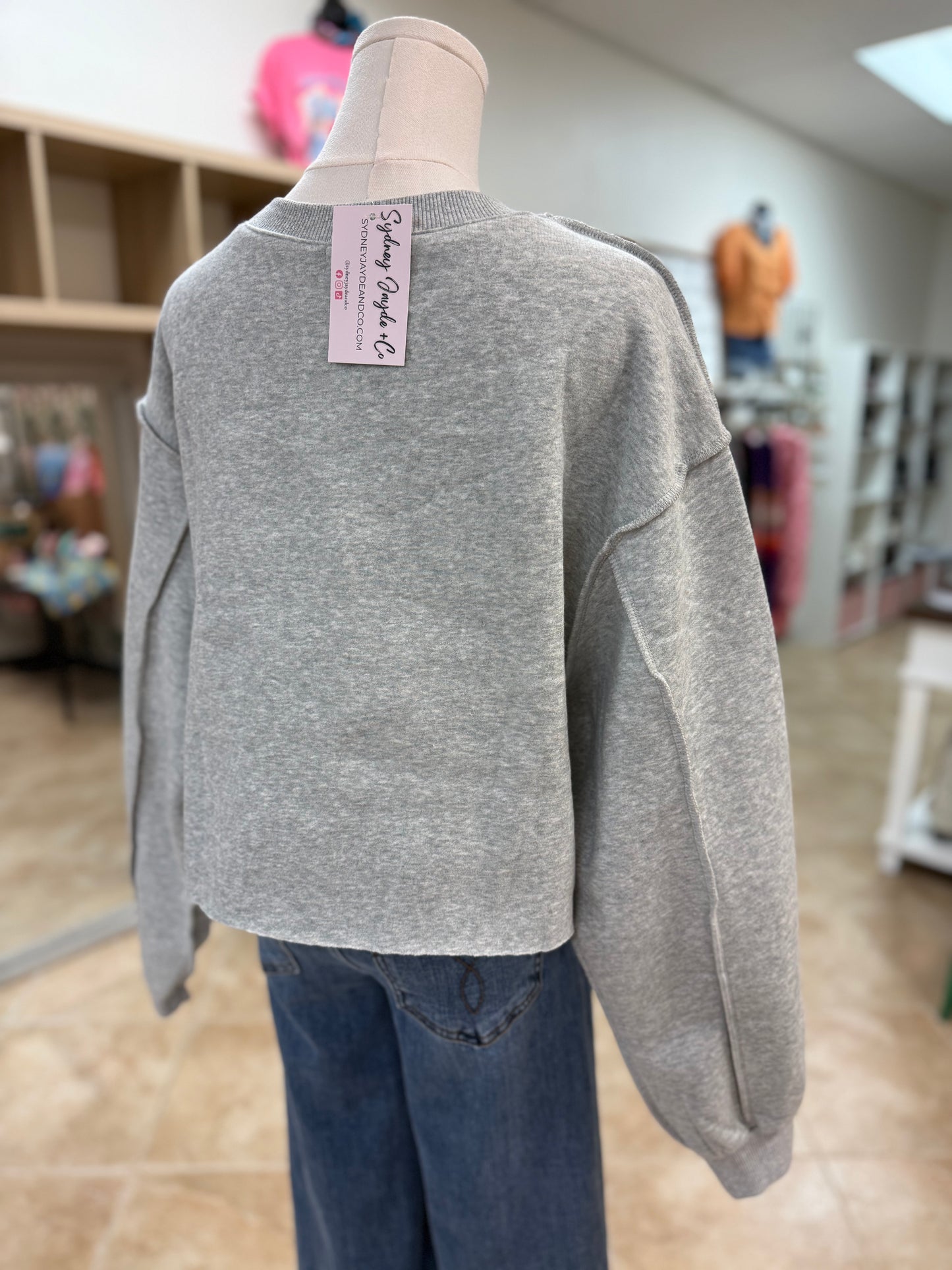 Luxe Ash Grey Cropped Crewneck Sweatshirt