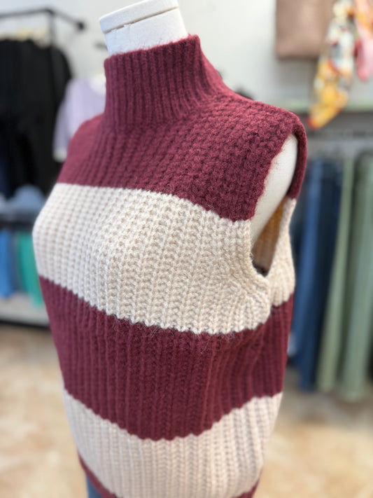 Maroon & Cream Sleeveless Sweater