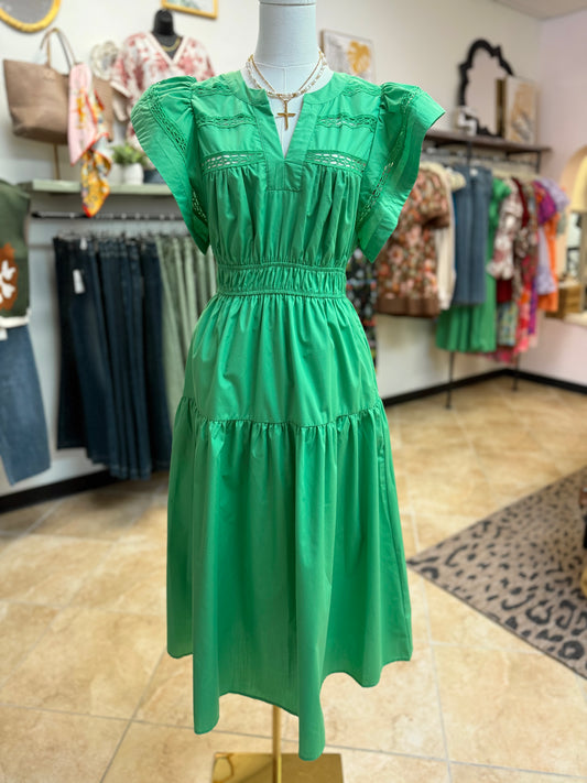 Green Entro Ruffle Sleeve Dress