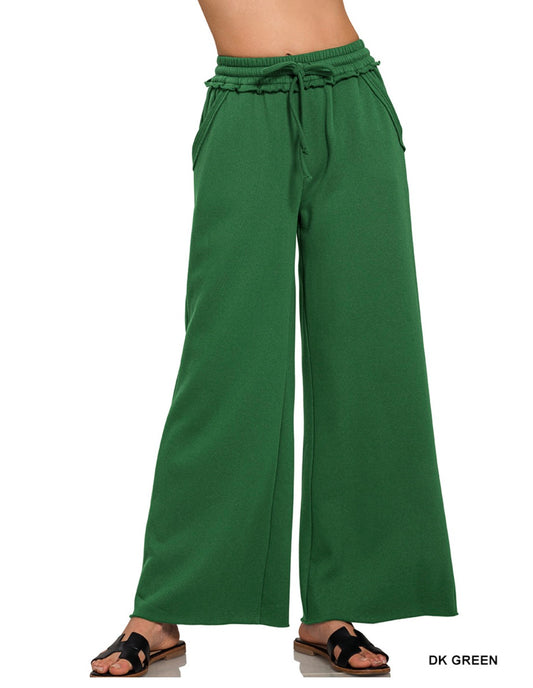 Forest Green Exposed Seam Wide-Leg Pants
