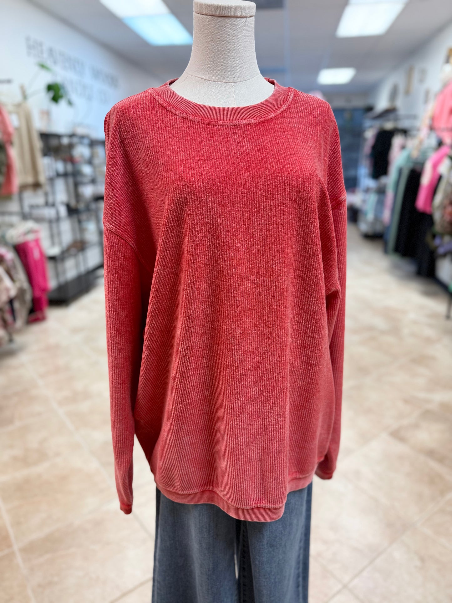 Red Moonryder Ribbed Crewneck Sweatshirt