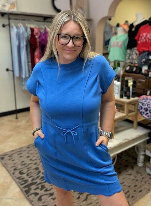 Ocean Breeze Scuba Scalloped Hem Dress