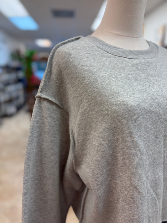 Luxe Ash Grey Cropped Crewneck Sweatshirt
