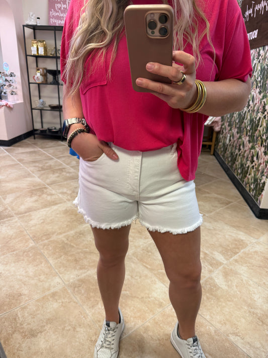 Risen Tummy Control White Frayed Shorts
