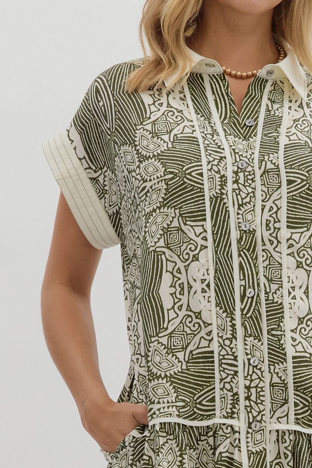 Olive Green Abstract Ruffle Hem Dress