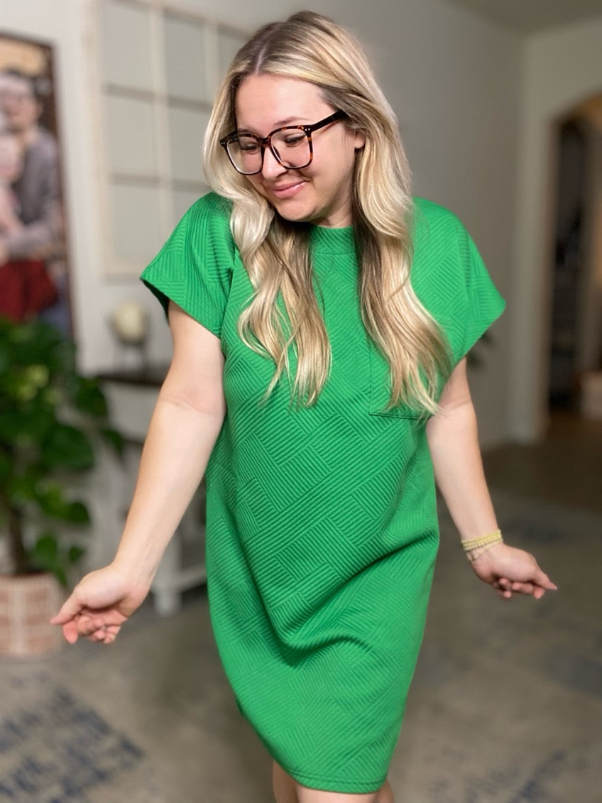 Happy Girl Vibes Kelly Green Textured Dress