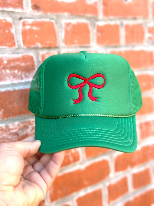 Green Embroidered Bow Trucker Hat
