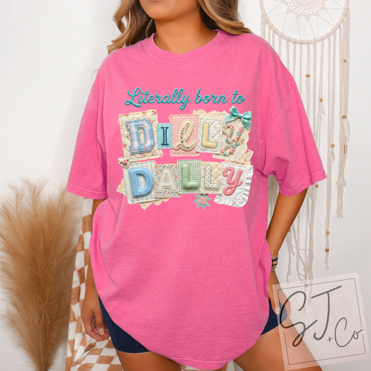Crunchberry “Literally Born To Dilly Dally” Patchwork Tee