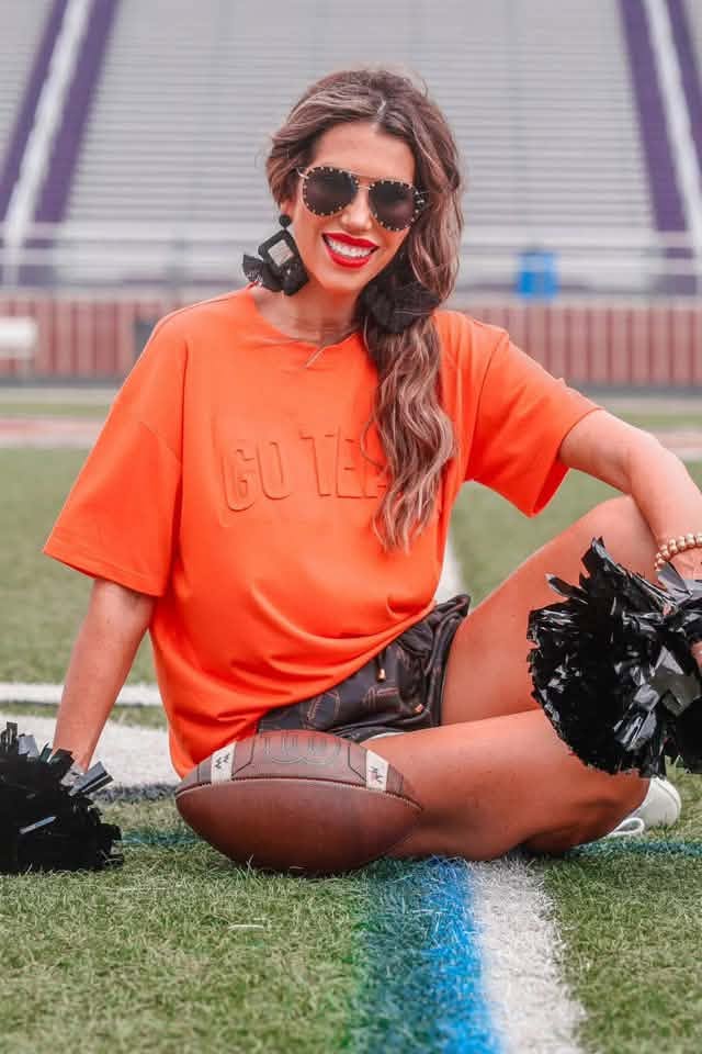 Jess Lea Orange Embossed "Go Team" Shirt