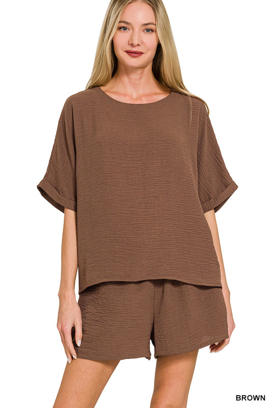 Effortless Summer Matching Woven Set in Brown