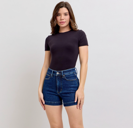 Judy Blue High Waist Tummy Control Shorts – Dark Denim