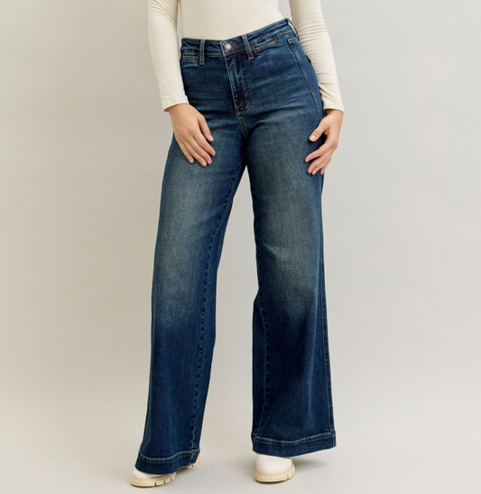 Judy Blue Retro Wide Leg Dark Wash Trouser Jeans