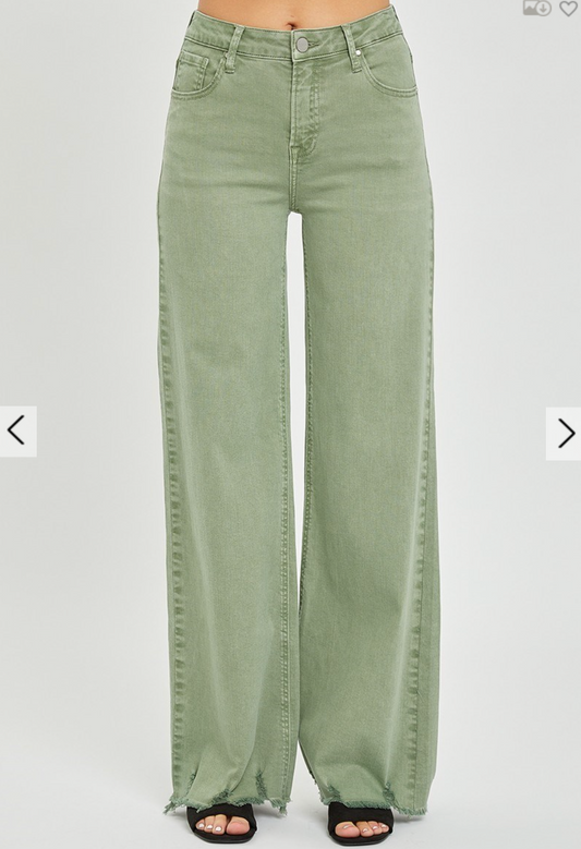 Risen Light Olive Wide Leg Jeans