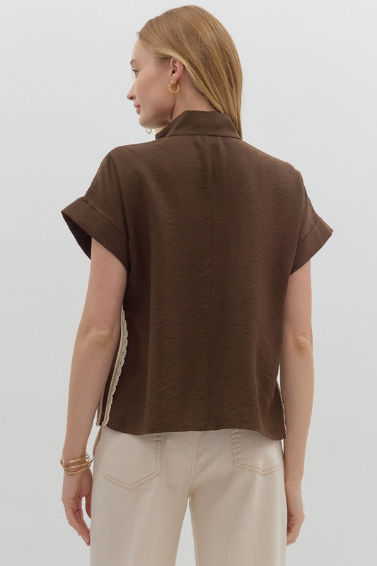 Brown Crochet Accent Blouse