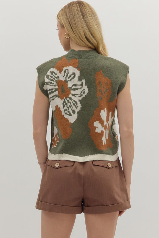 Olive & Copper Floral Sweater Vest