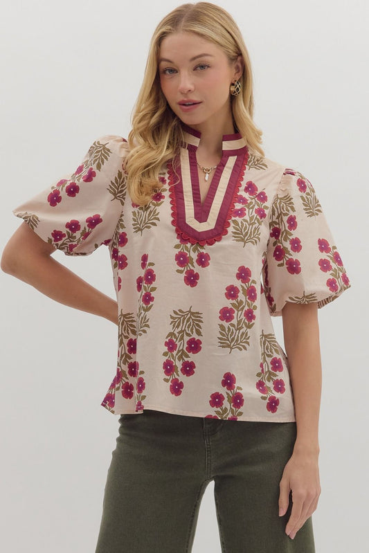 Blooming Grace Bubble Sleeve Blouse