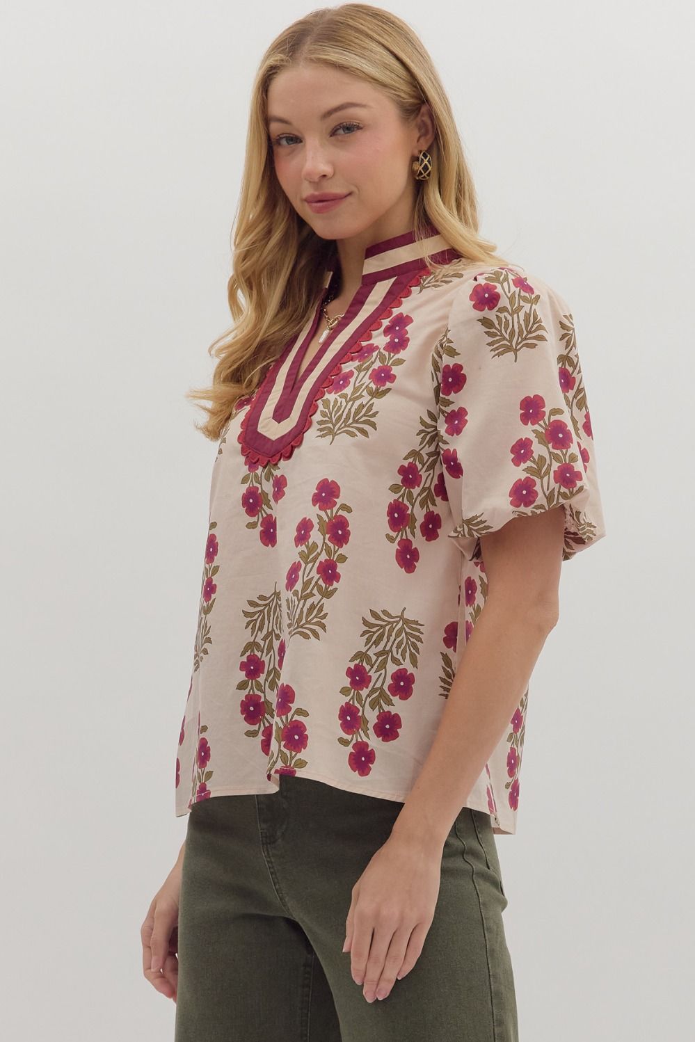 Blooming Grace Bubble Sleeve Blouse