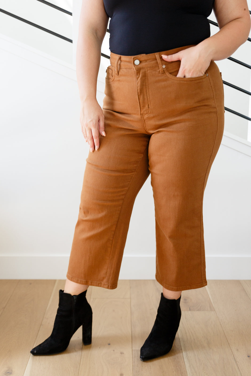 Briar High Rise Control Top Wide Leg Crop Jeans in Camel