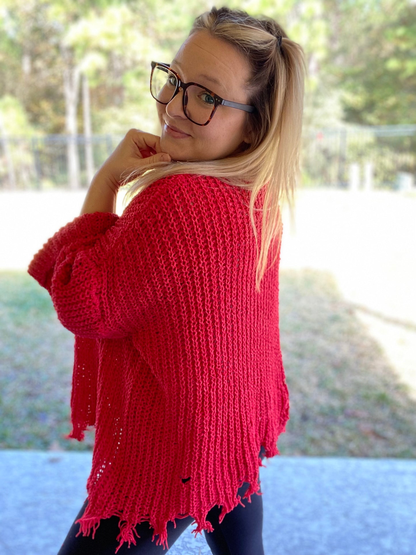 The Best Is Yet To Be Red Distressed Sweater