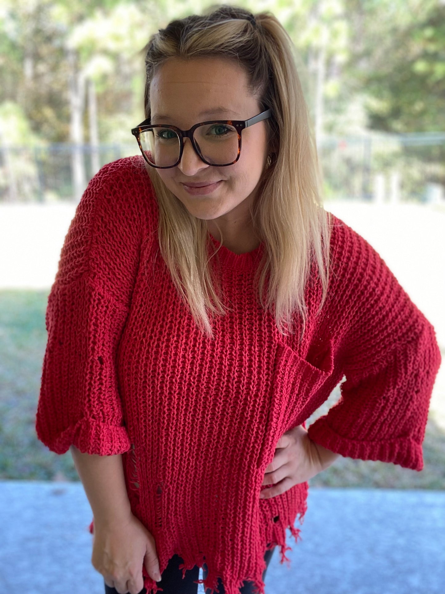 The Best Is Yet To Be Red Distressed Sweater